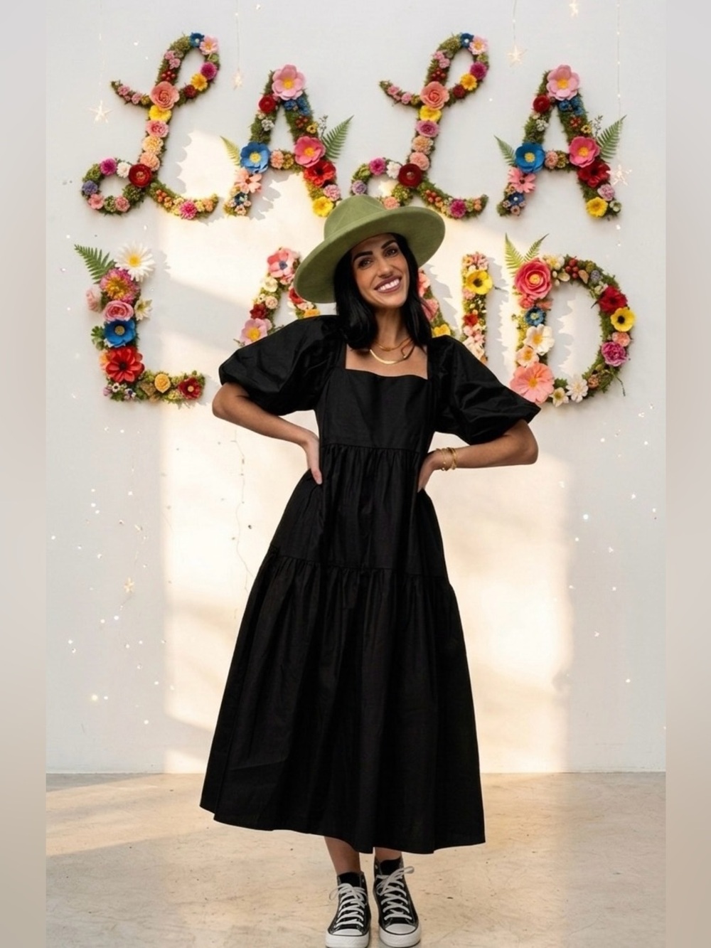 NWT OG Dressed in LaLa Era Black Puff Sleeve Midi Dress | Medium
